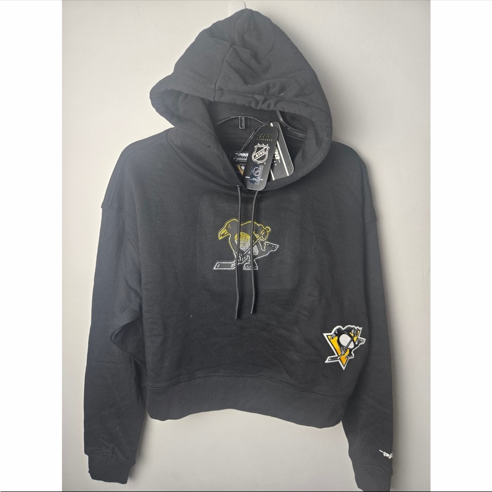 Pro Standard Womens Pittsburgh Penguins Rhinestone Cropped Hoodie Small